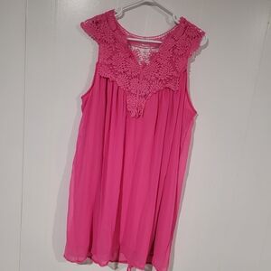Women's Pink Lace Trim Flowy Lined Dress Size XXL